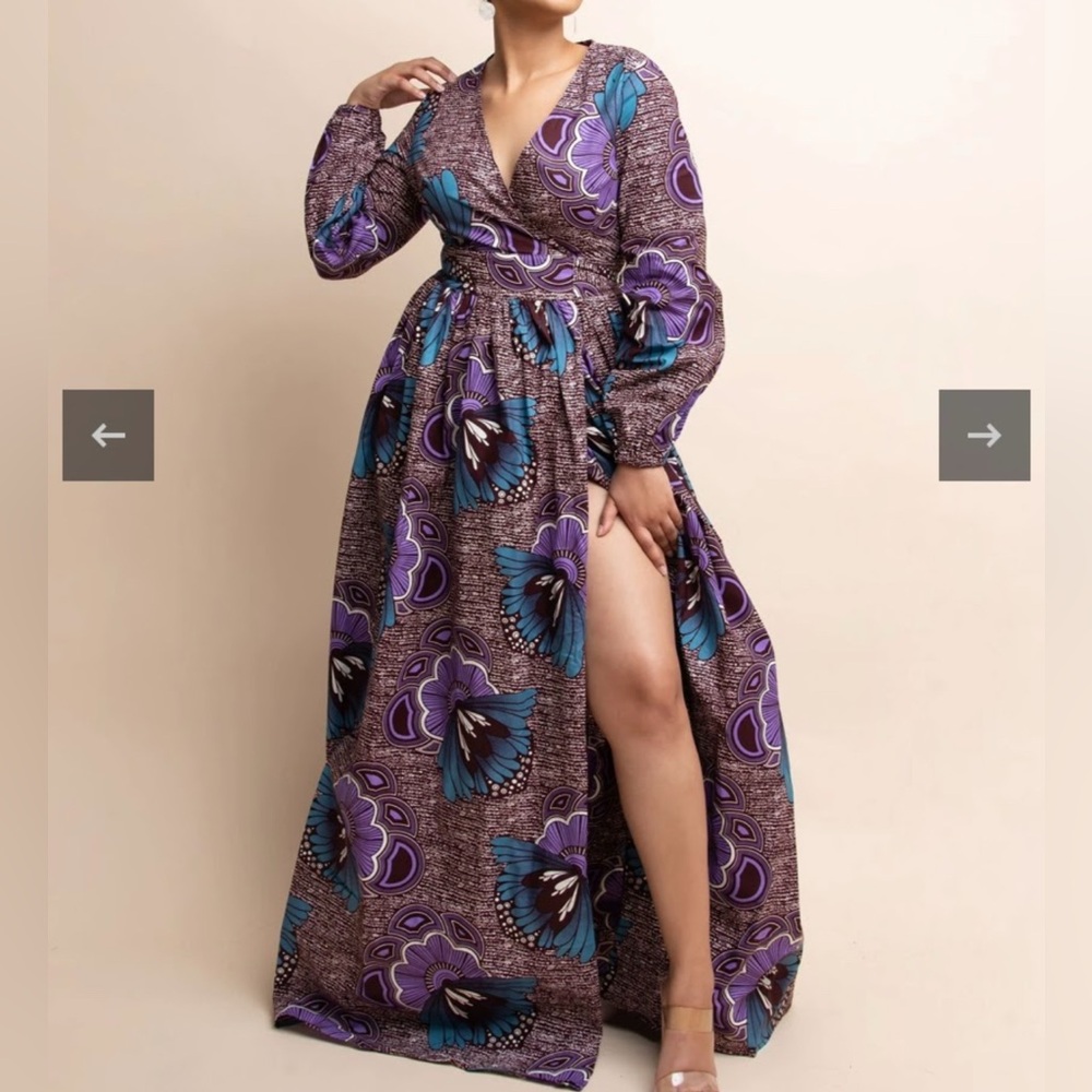OFUURE Purple and Blue Patterned Wrap Dress